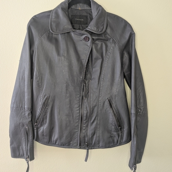 Tahari Black Leather Jacket for Women - Picture 4 of 16